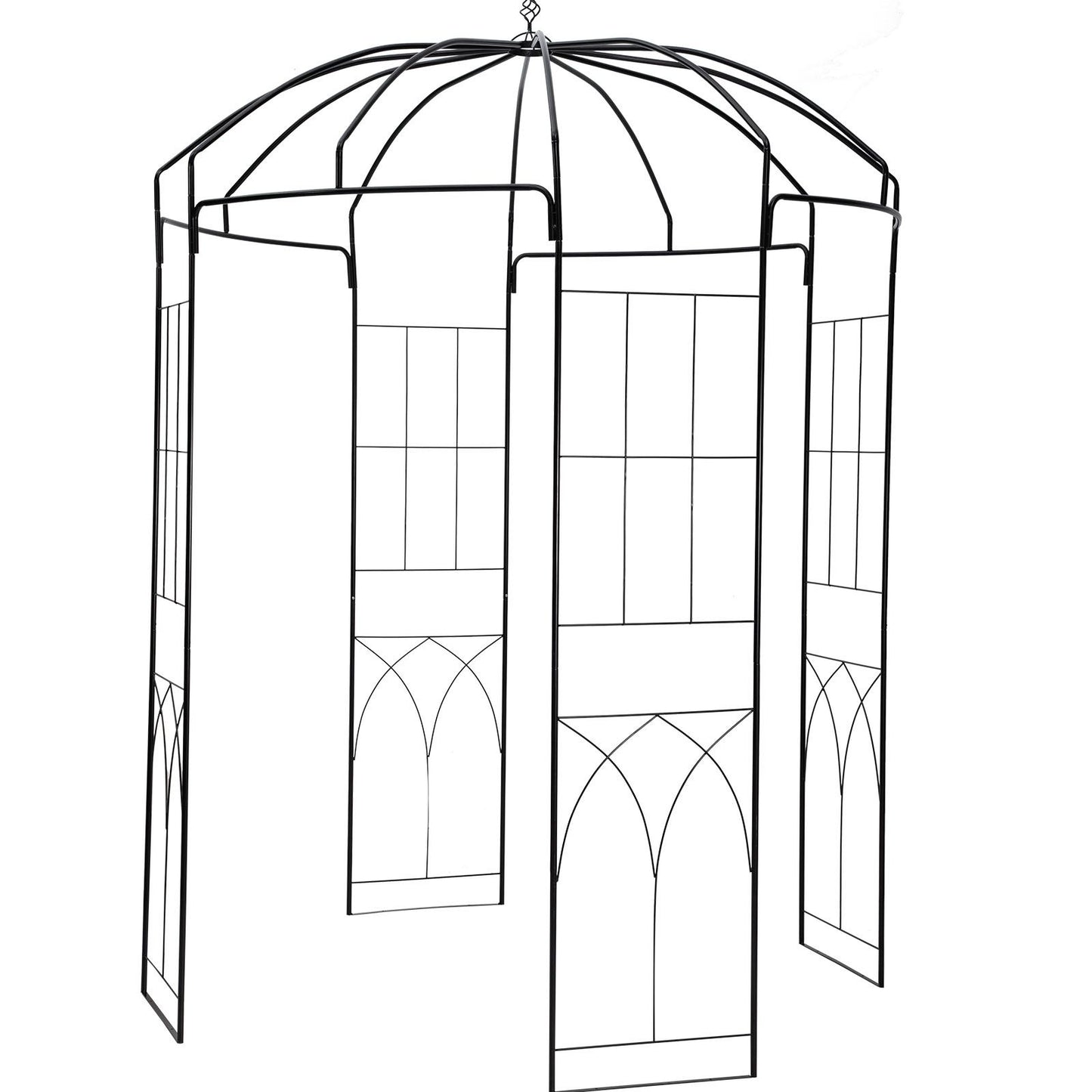 Birdcage Shape Garden Arbor, 9\' High x 6.6\' Wide, Heavy Duty Wrought Iron Arbor, Wedding Arch Trellis for Climbing Vines in Outdoor Garden, Lawn, Backyard, Patio, Black