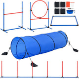 Dog Agility Training Equipment, 5 PCS Set with Adjustable High Hurdles,6 Weave Poles, Tunnel, Jump Ring, Pause Box, Whistle, Foldable Bowl, Puppy Obstacle Course Kit with Storage Bags