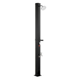 35L Solar Heated Shower, 195cm Showerhead Height Outdoor Shower, with Foot Faucet & Soap Box Rack, Hot & Cold Water Adjustment, Freestanding for Backyard Poolside Beach Pool,Black