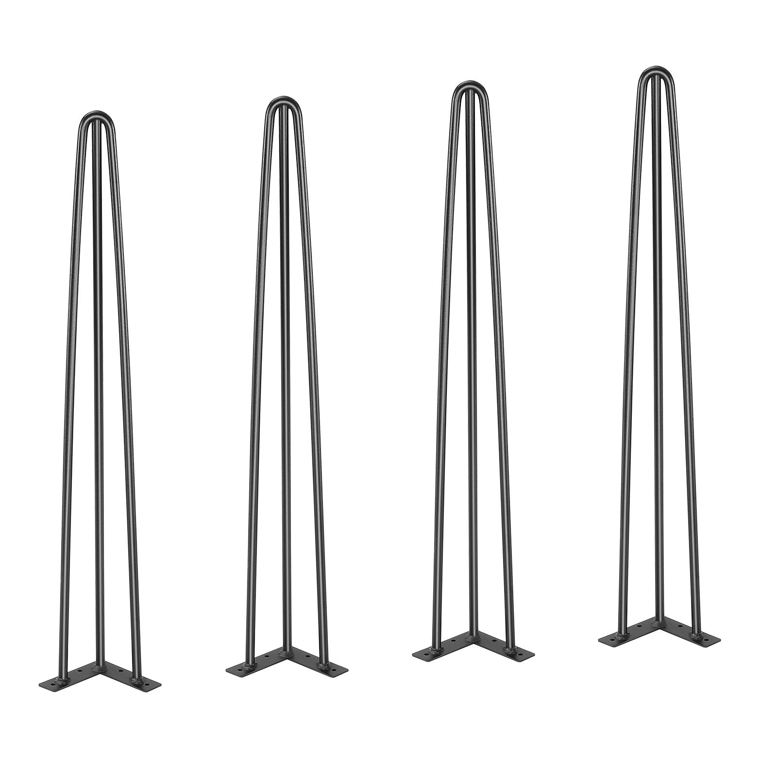 VEVOR Hairpin Table Legs 0.7M, Set of 4 Desk Legs 408.2KG Load Capacity, Hairpin Desk Legs 3 Rods for Desk Chairs Bench Dining End Table, Solid Carbon Steel Heavy Duty Furniture Legs Black