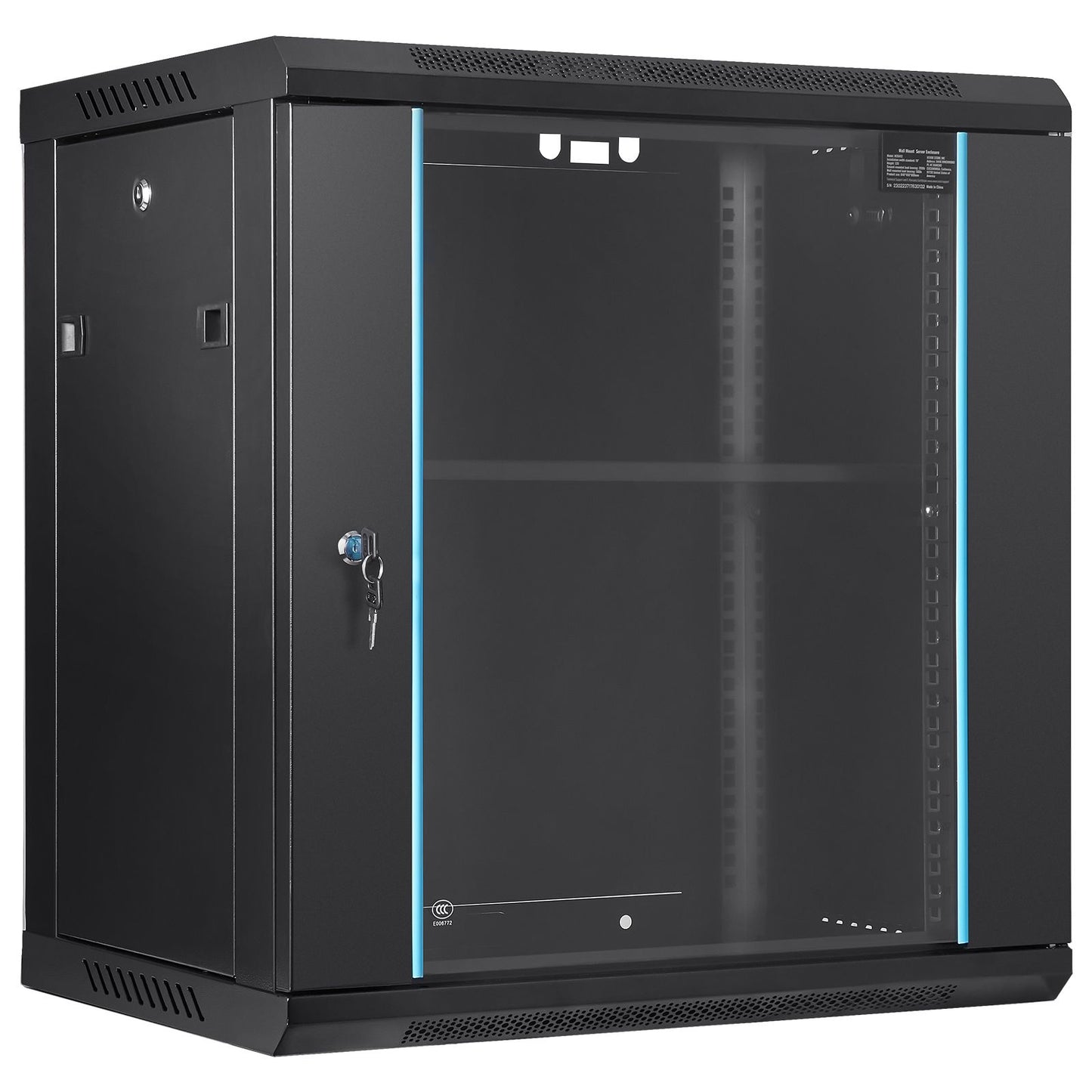 Wall Mount Network Server Cabinet, 393.7 mm Deep, Server Rack Cabinet Enclosure, 90.72 kg Max. Ground-mounted Load Capacity, with Locking Glass Door Side Panels, for IT Equipment, A/V Devices