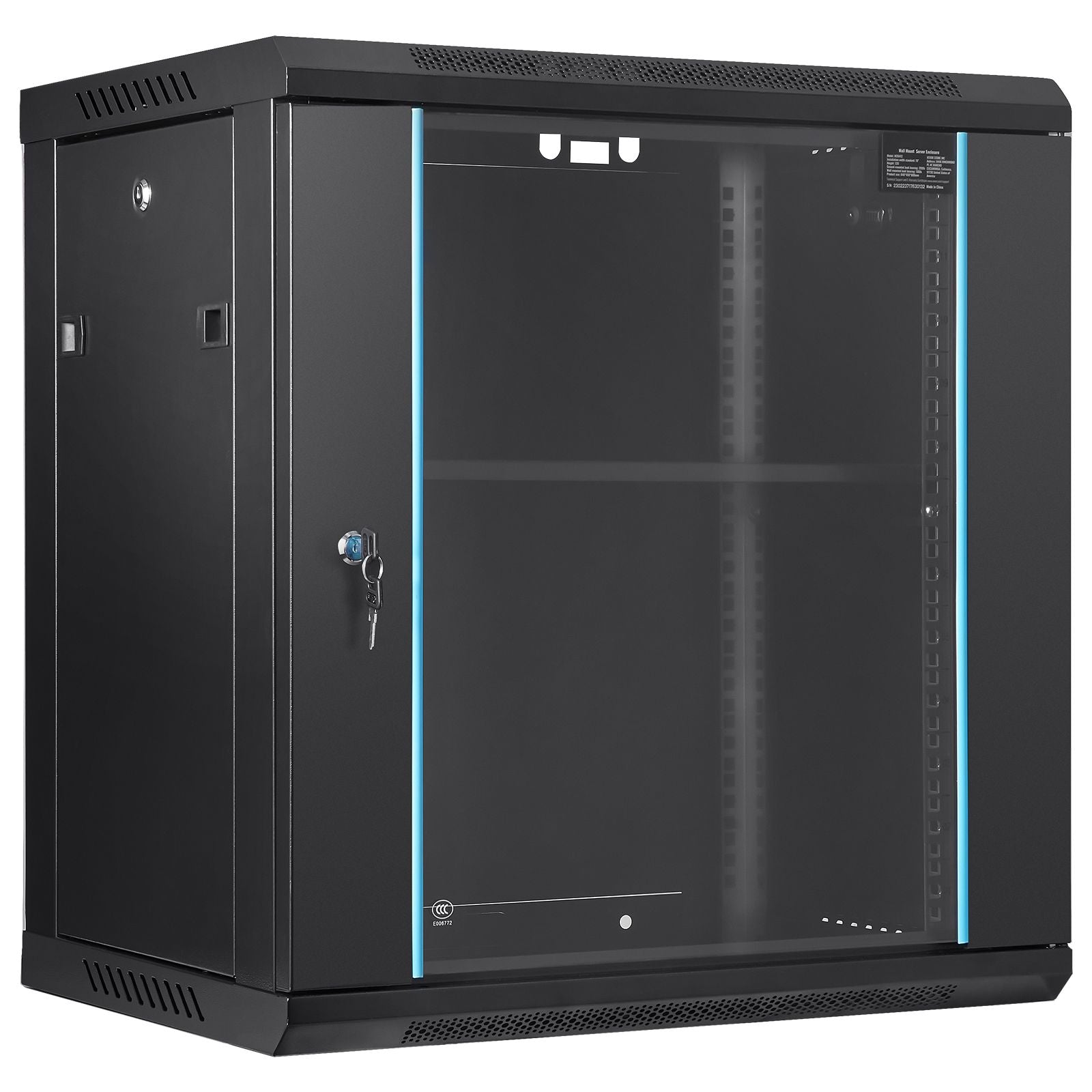 Wall Mount Network Server Cabinet, 393.7 mm Deep, Server Rack Cabinet Enclosure, 90.72 kg Max. Ground-mounted Load Capacity, with Locking Glass Door Side Panels, for IT Equipment, A/V Devices