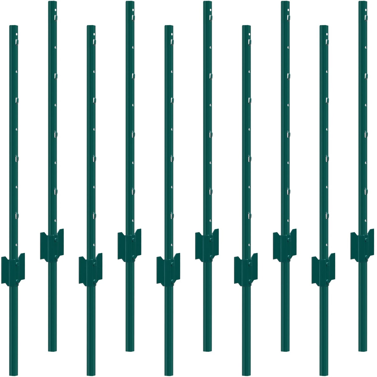 3 Feet Fence Post, 10 Pack U-Channel Heavy Duty Metal Fence Posts, Sturdy Steel Fence Stakes for Garden Yard, Lawn, Farms and Outdoor Wire Fencing, Green