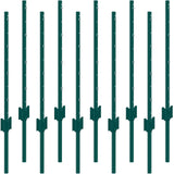 3 Feet Fence Post, 10 Pack U-Channel Heavy Duty Metal Fence Posts, Sturdy Steel Fence Stakes for Garden Yard, Lawn, Farms and Outdoor Wire Fencing, Green