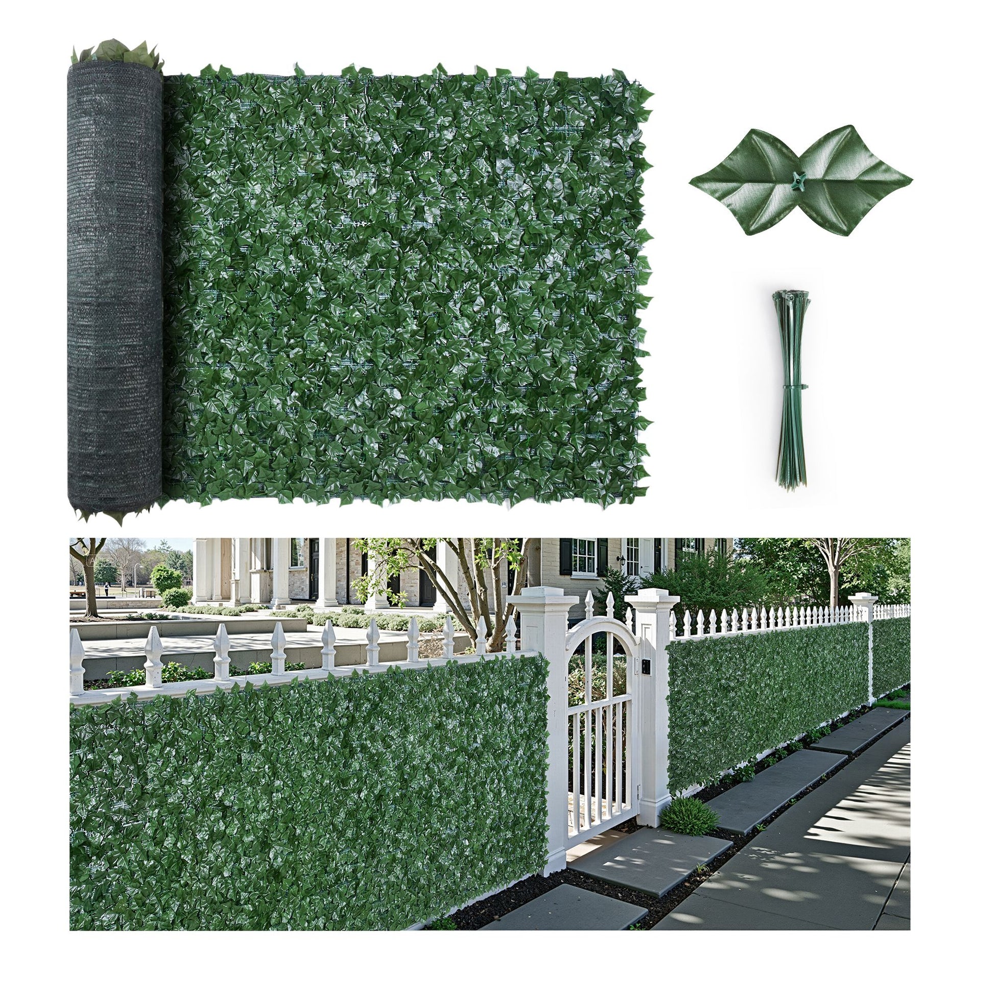 Ivy Privacy Fence, 59 x 98 in Artificial Green Wall Screen, Greenery Ivy Fence with Mesh Cloth Backing and Strengthened Joint, Faux Hedges Vine Leaf Decoration for Outdoor Garden, Yard, Balcony