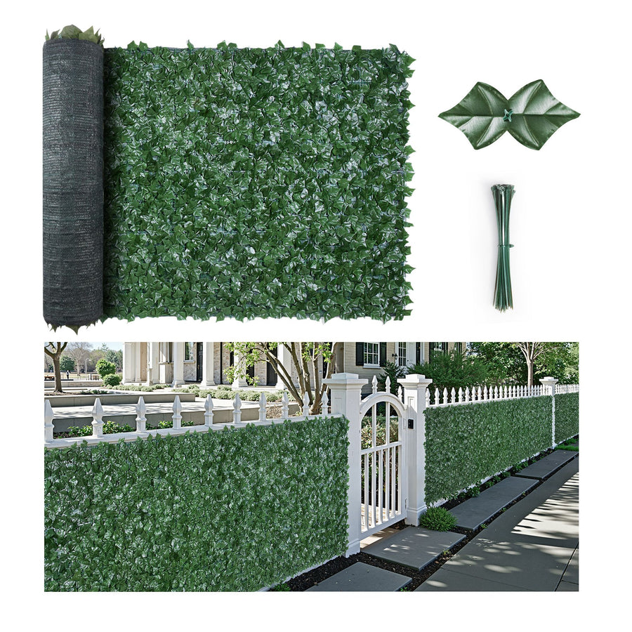 Ivy Privacy Fence, 2440 x 1830 mm Artificial Green Wall Screen, Greenery Ivy Fence with Strengthened Joint, Faux Hedges Vine Leaf Decoration for Outdoor Garden, Yard, Balcony, Patio Decor
