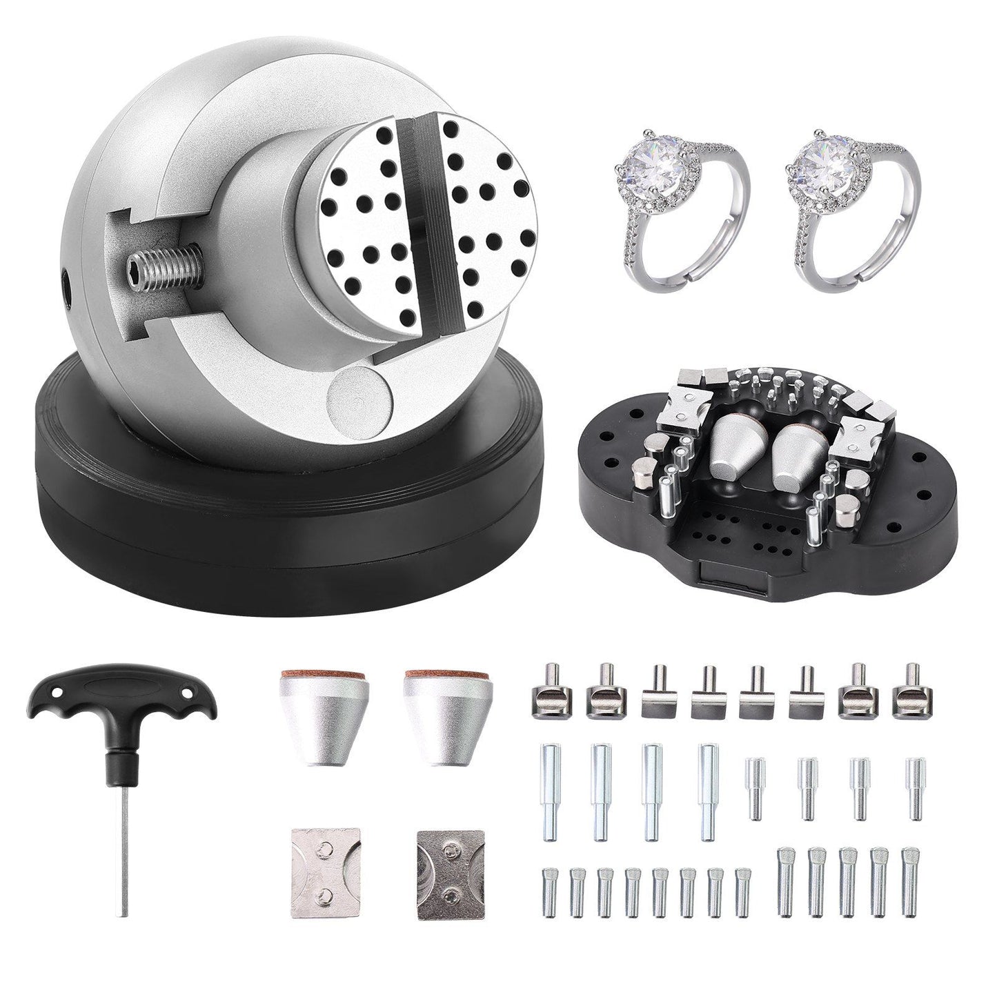 Ball Vise, 5" Engraving Setting Tool, 360° Rotation Engraving Block Vise, 35 PCS Attachment Jewelry Engraving Block Tools Standard Block for Gemstone Inlay and Small-Scale Engraving