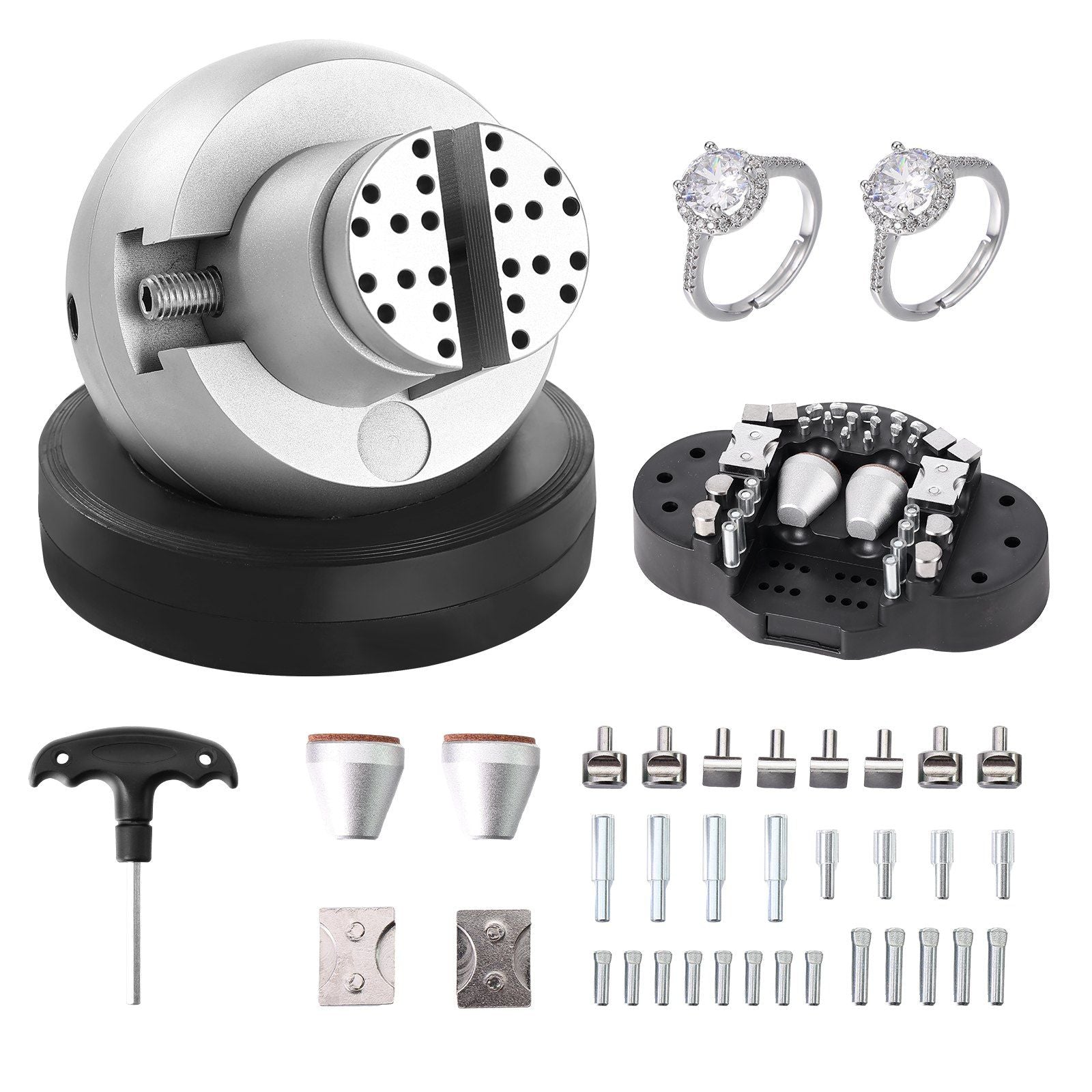 Ball Vise, 5" Engraving Setting Tool, 360° Rotation Engraving Block Vise, 35 PCS Attachment Jewelry Engraving Block Tools Standard Block for Gemstone Inlay and Small-Scale Engraving