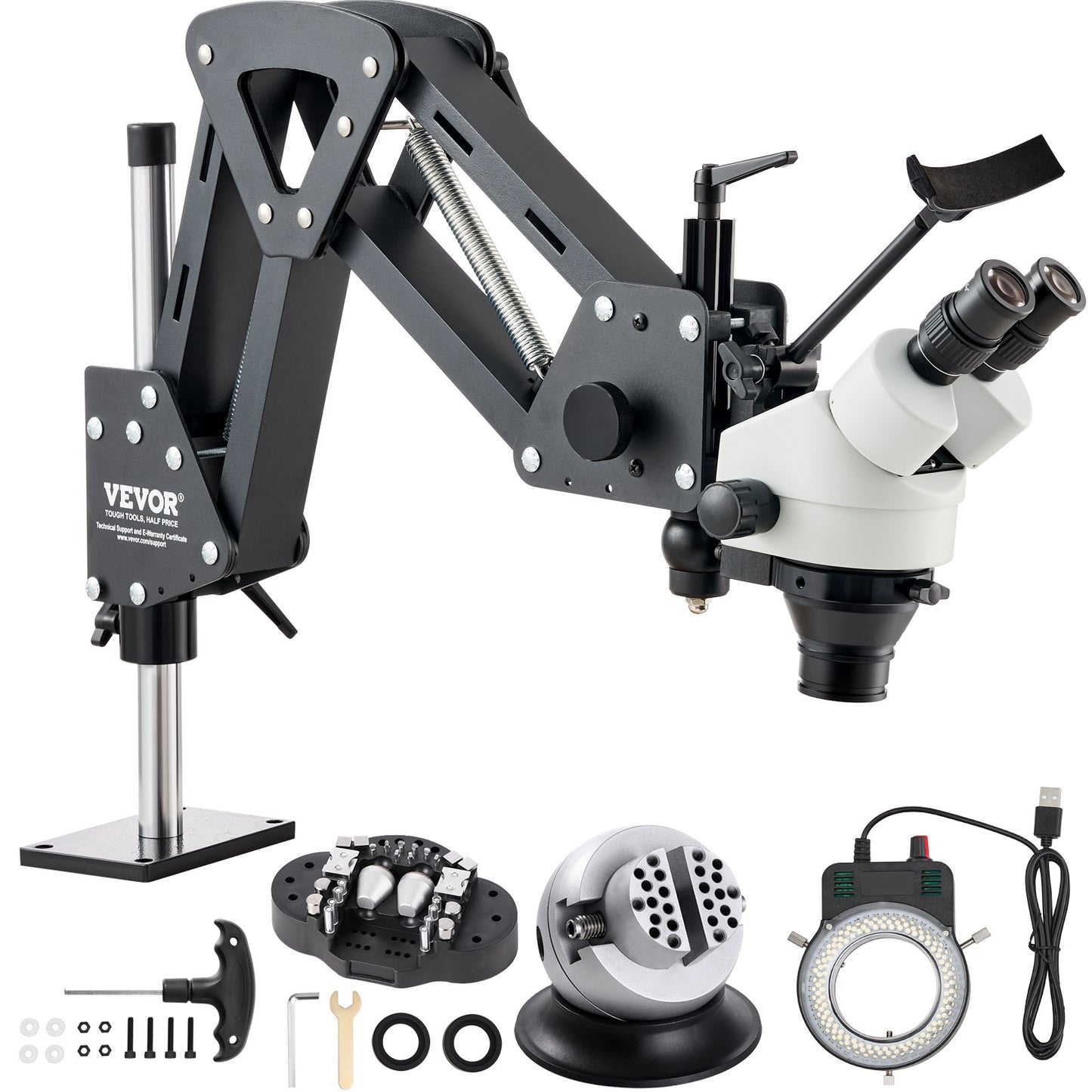 Multi-Directional Microscope with Spring Bracket, 7X-45X Magnification Jewelry Microscope, Micro Jewelry Inlaid Stand with Integrated USB Ring LED Light and 360Â° Ball Vise, for Jewelry Inlay
