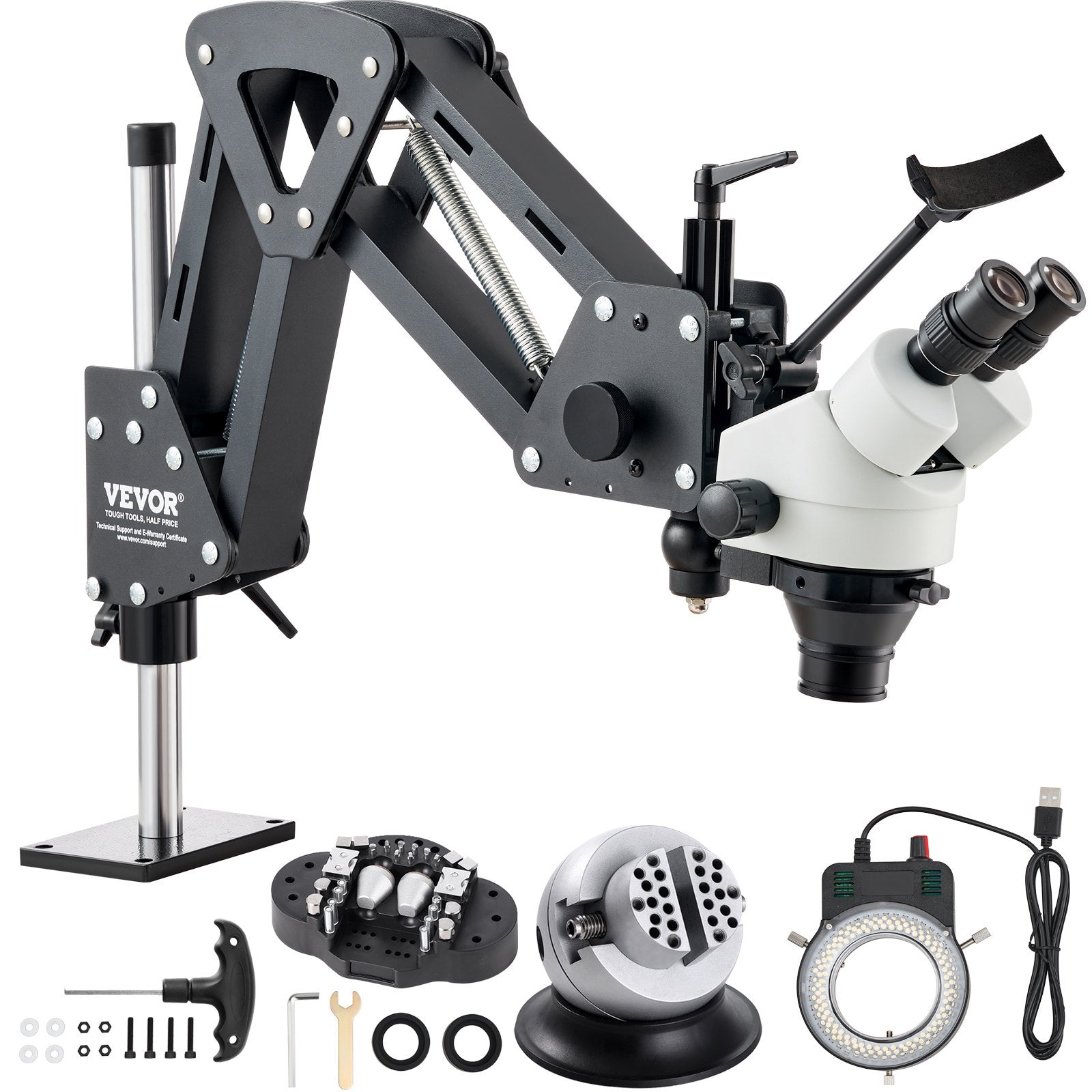 Multi-Directional Microscope with Spring Bracket, 7X-45X Magnification Jewelry Microscope, Micro Jewelry Inlaid Stand with Integrated USB Ring LED Light and 360Â° Ball Vise, for Jewelry Inlay