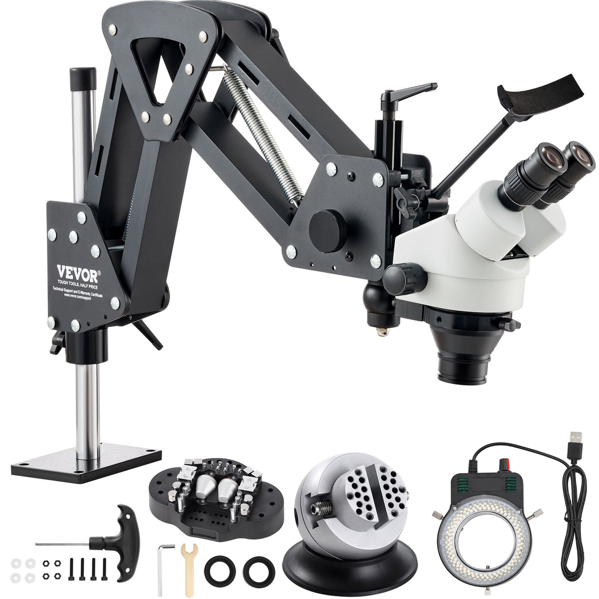 Multi-Directional Microscope with Spring Bracket, 7X-45X Magnification Jewelry Microscope, Micro Jewelry Inlaid Stand with Integrated USB Ring LED Light and 360Â° Ball Vise, for Jewelry Inlay
