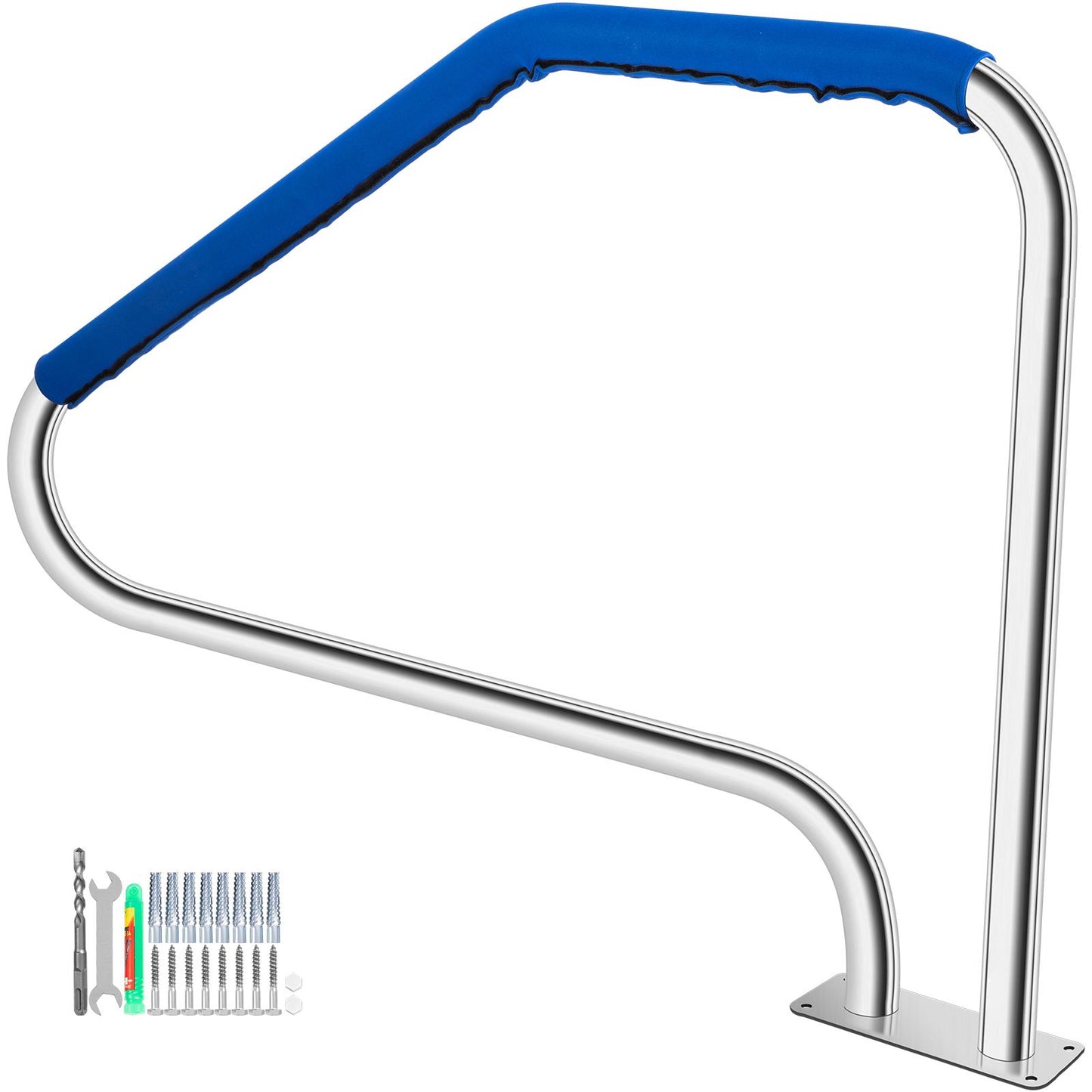 Swimming Pool Handrail Ladder Handrail Stainless Steel Rail w/ Base Plate