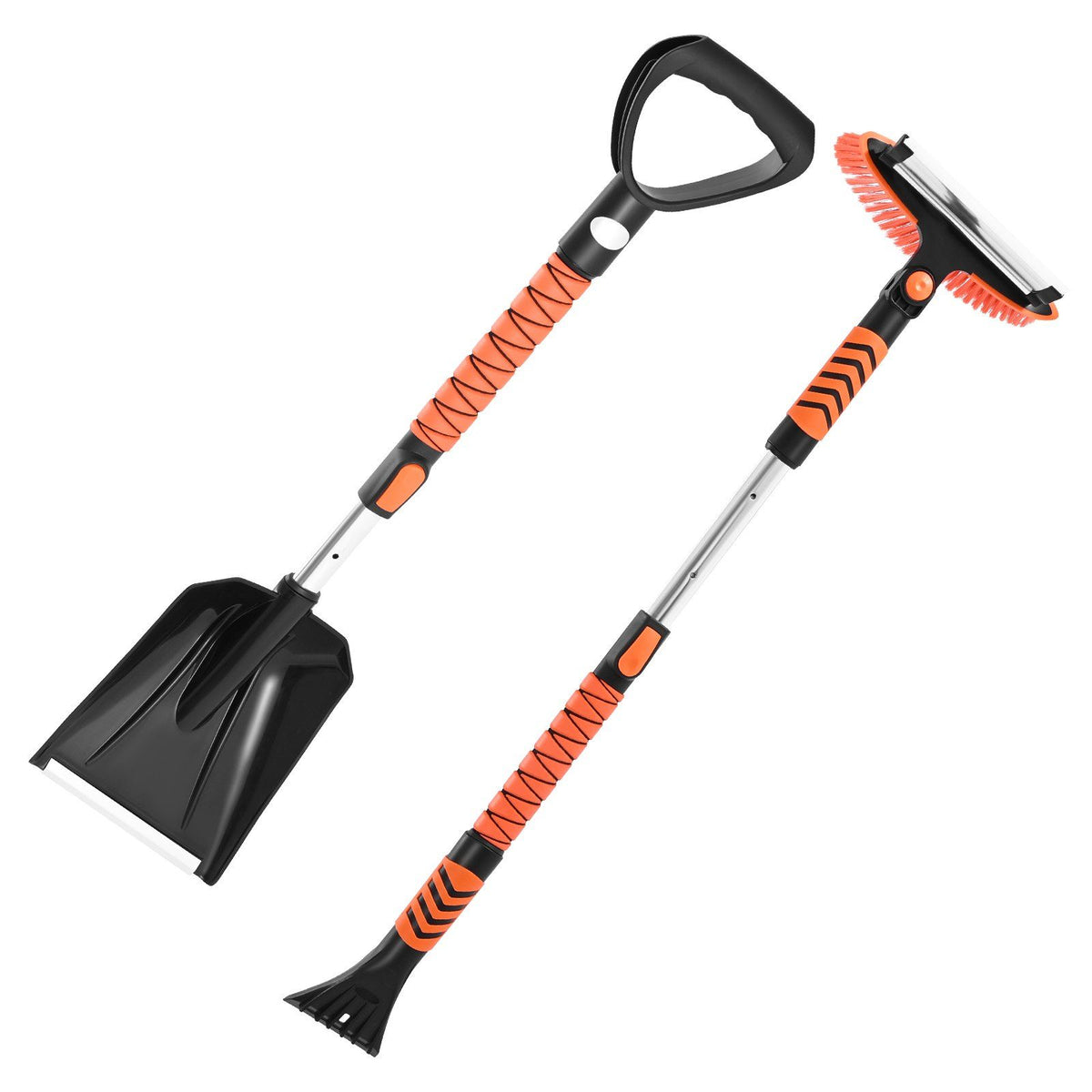 Snow Shovel and Snow Brush, 107cm Extendable Snows Broom & Ice Scraper with 180° Pivoting Brush Head, Non-Slip Grip, Portable Winter Snows Removal Tools for Cars Trucks, SUVs Vehicle