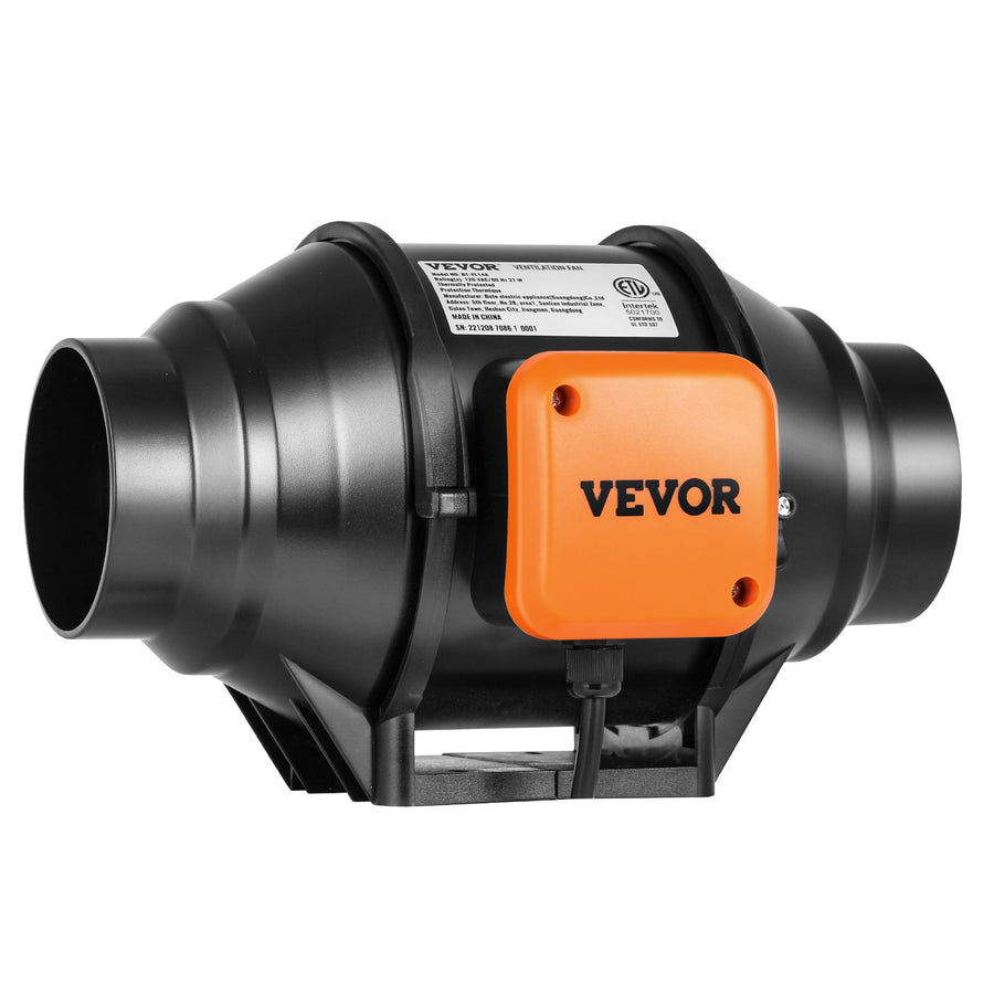 VEVOR Inline Duct Fan, 102mm 129.7 CFM with Variable Speed Controller, Quiet AC-motor Ventilation Exhaust Fan for Cooling Booster, Grow Tents, Hydroponics