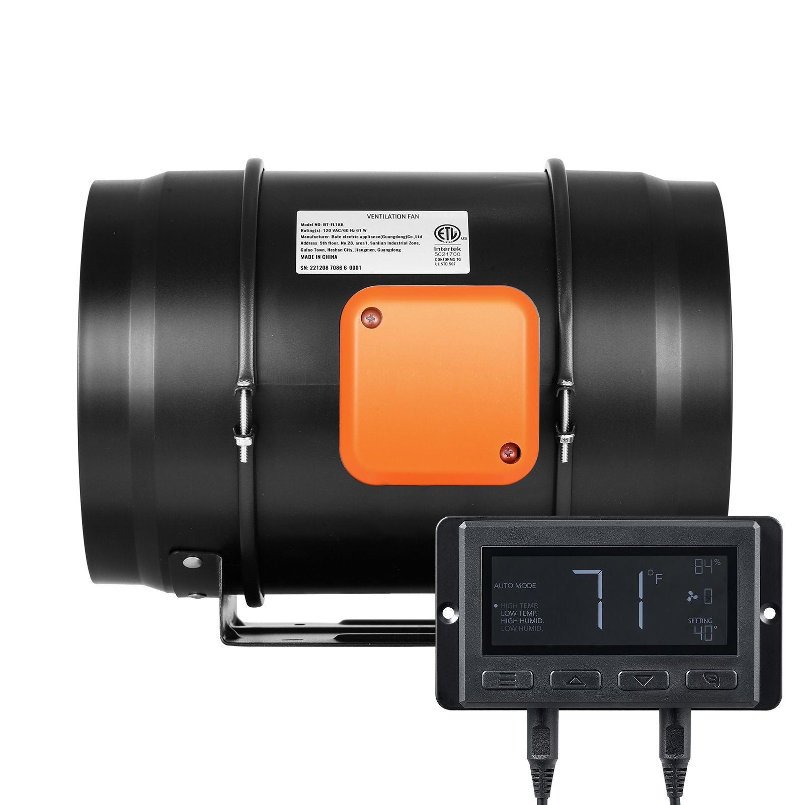 Inline Duct Fan, 203.2mm 506.2 CFM with Temperature Humidity Controller, Quiet EC-motor Ventilation Exhaust Fan for Cooling Booster, Grow Tents, Hydroponics