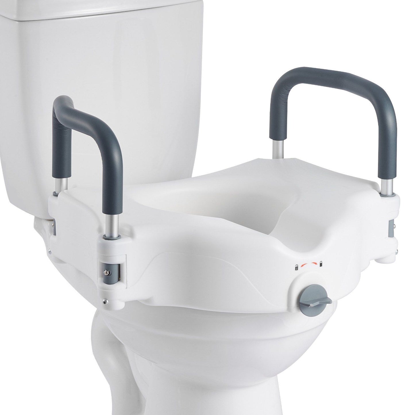 Raised Toilet Seat with Arms, 136.1 kg Load Capacity, 127 mm Lift Height, Widened Commode Elevated Toilet Seat Riser with Padded Handles for Seniors, Elderly, Handicap, Disabled, and Adults Use
