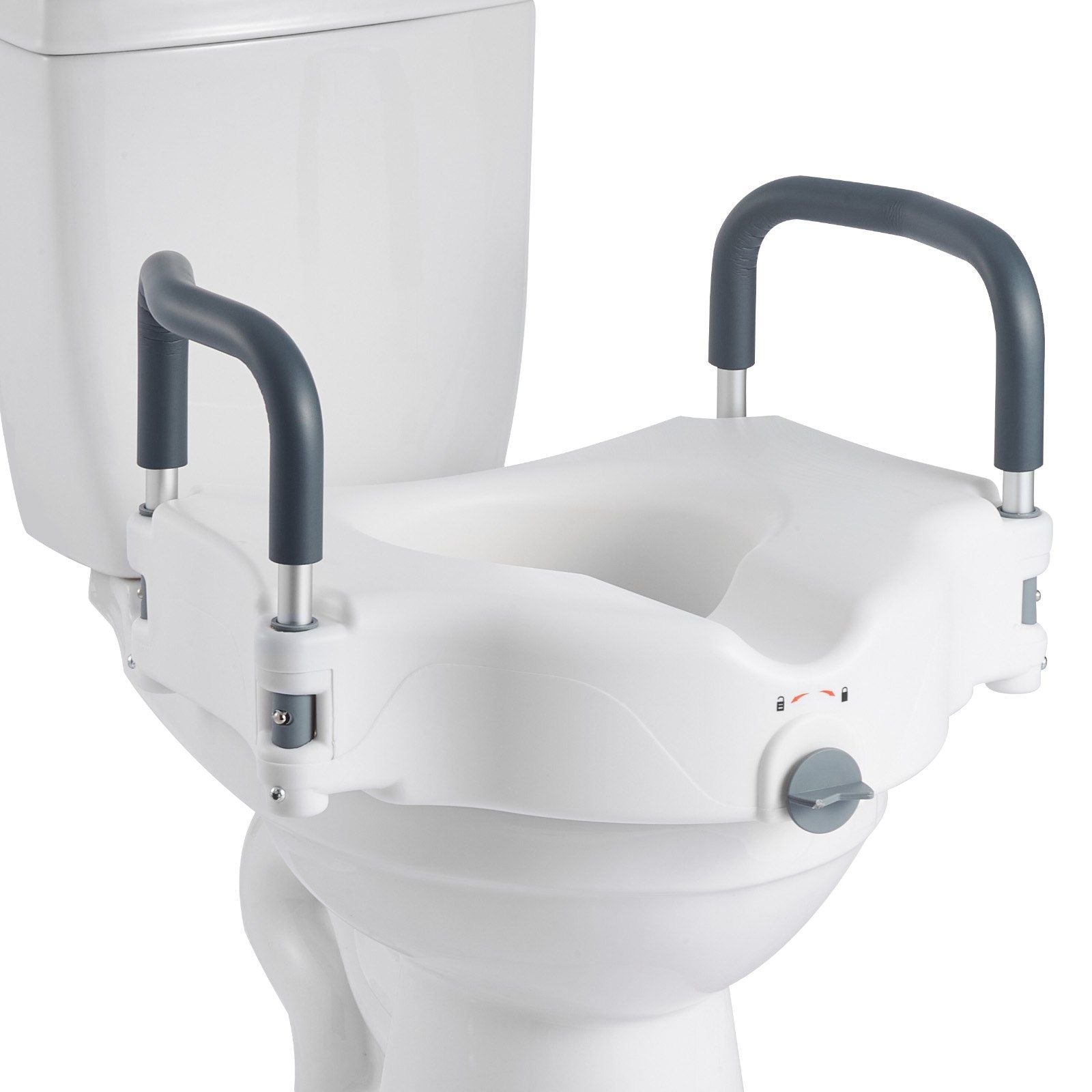 Raised Toilet Seat with Arms, 136.1 kg Load Capacity, 127 mm Lift Height, Widened Commode Elevated Toilet Seat Riser with Padded Handles for Seniors, Elderly, Handicap, Disabled, and Adults Use
