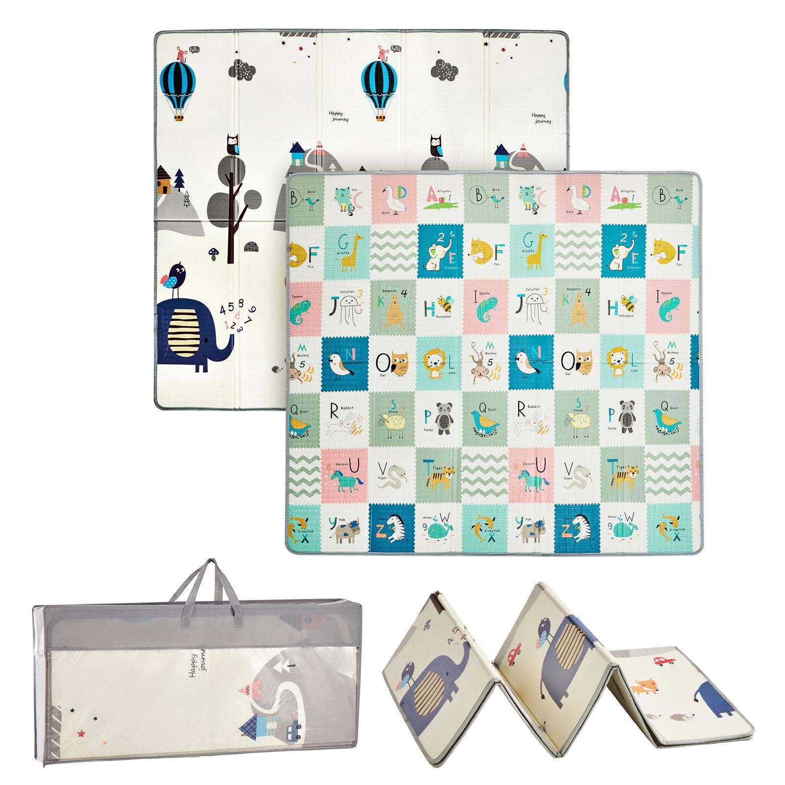 Baby Play Mat, 71""x79"" Extra Large Baby Crawling Mat, Non-Slip One-Piece Foam Baby Playmat, Foldable Reversible Floor Mat with Travel Bag, Waterproof Activity Playmat for Babies Toddlers Infants