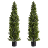 Artificial Topiary Cedar Trees, 2 Set 1524mm Faux Pine Shrubs Plants, Fake Silk Tree Look Real, Easy Assembly for Decor Front Porch Outdoor Patio Garden Balcony Backyard Indoor Office