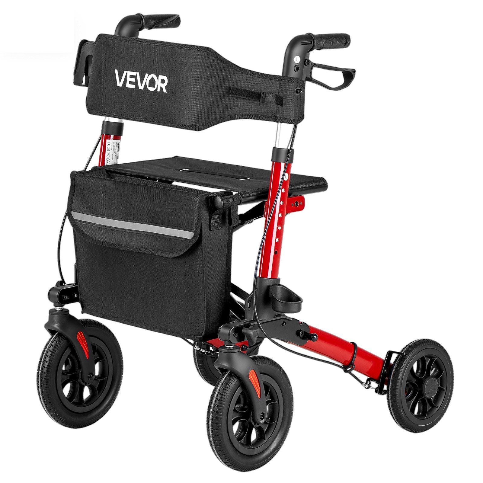 Rollator Walker with Seat for Seniors, Ultra Compact 3-Fold Rolling Walker, Lightweight Aluminum Mobility Walking Aid with PU Solid Wheels, Adjustable Handle, Cup & Cane Holder - Supports 136kg
