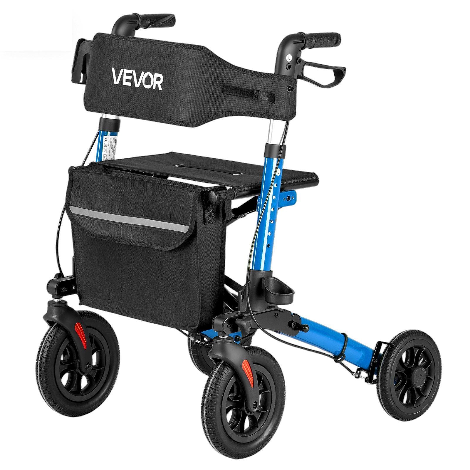 Rollator Walker with Seat for Seniors, Ultra Compact 3-Fold Rolling Walker, Lightweight Aluminum Mobility Walking Aid with PU Solid Wheels, Adjustable Handle, Cup & Cane Holder - Supports 136kg