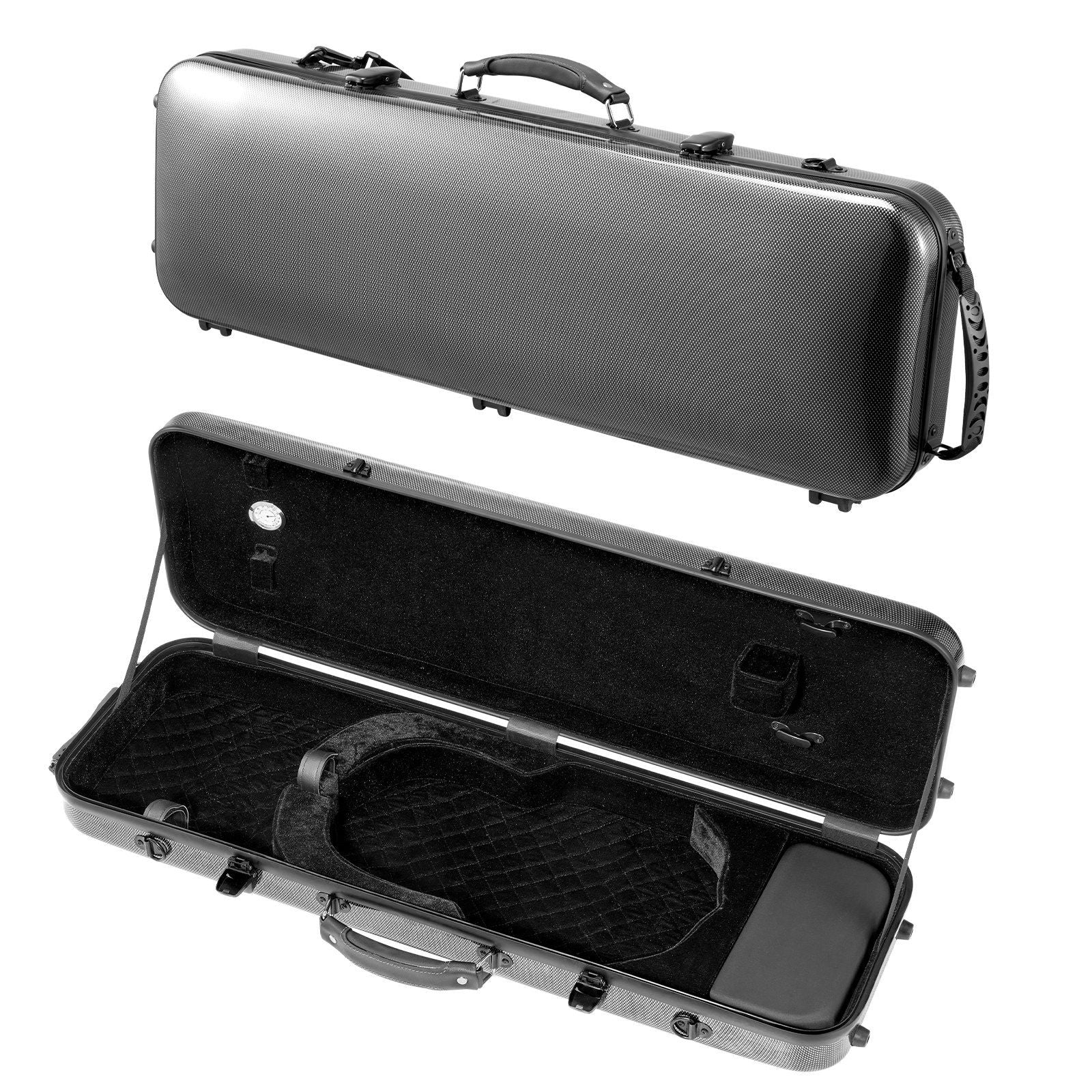 4/4 Full Size Violin Case, Built-in Hygrometer, Lightweight Portable Travel Carrying Bag, with Plush Lining, Shoulder Straps, Anti-Scratch, Professional Oblong Shape, for Violin, Black