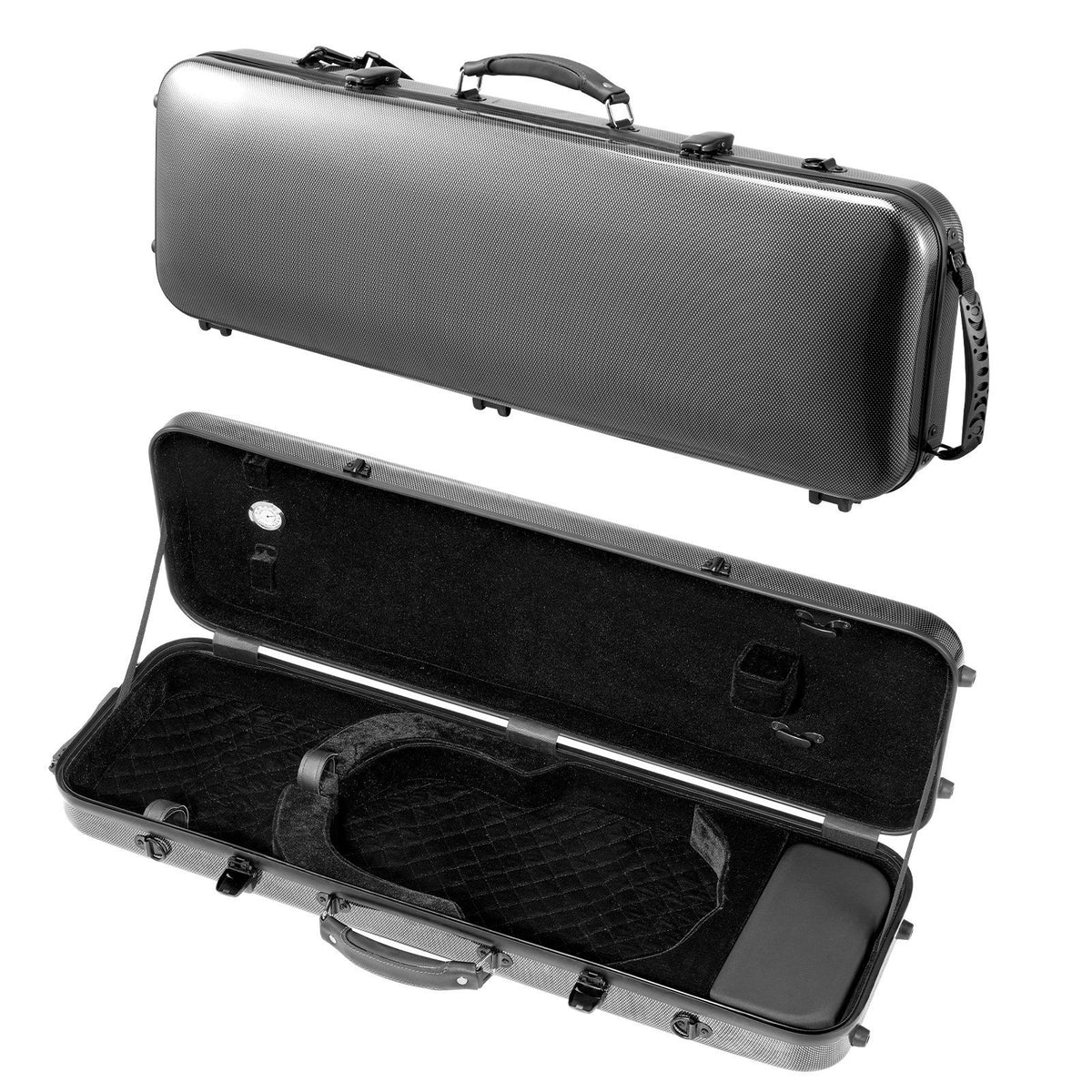 4/4 Full Size Violin Case, Built-in Hygrometer, Lightweight Portable Travel Carrying Bag, with Plush Lining, Shoulder Straps, Anti-Scratch, Professional Oblong Shape, for Violin, Black