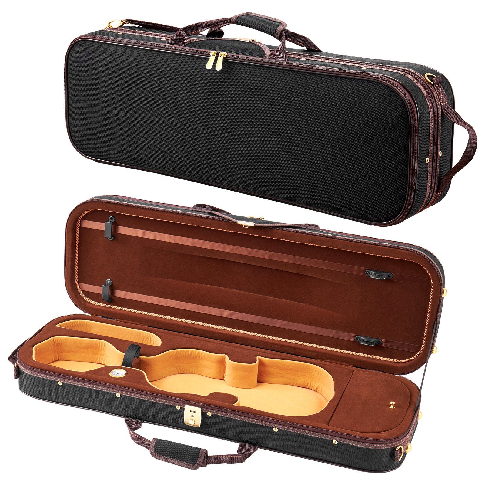 4/4 Full Size Violin Case, Built-in Hygrometer, Lightweight Portable Travel Carrying Bag, with Plush Lining, Shoulder Straps, Anti-Scratch, Professional Oblong Shape, for Violin, Black