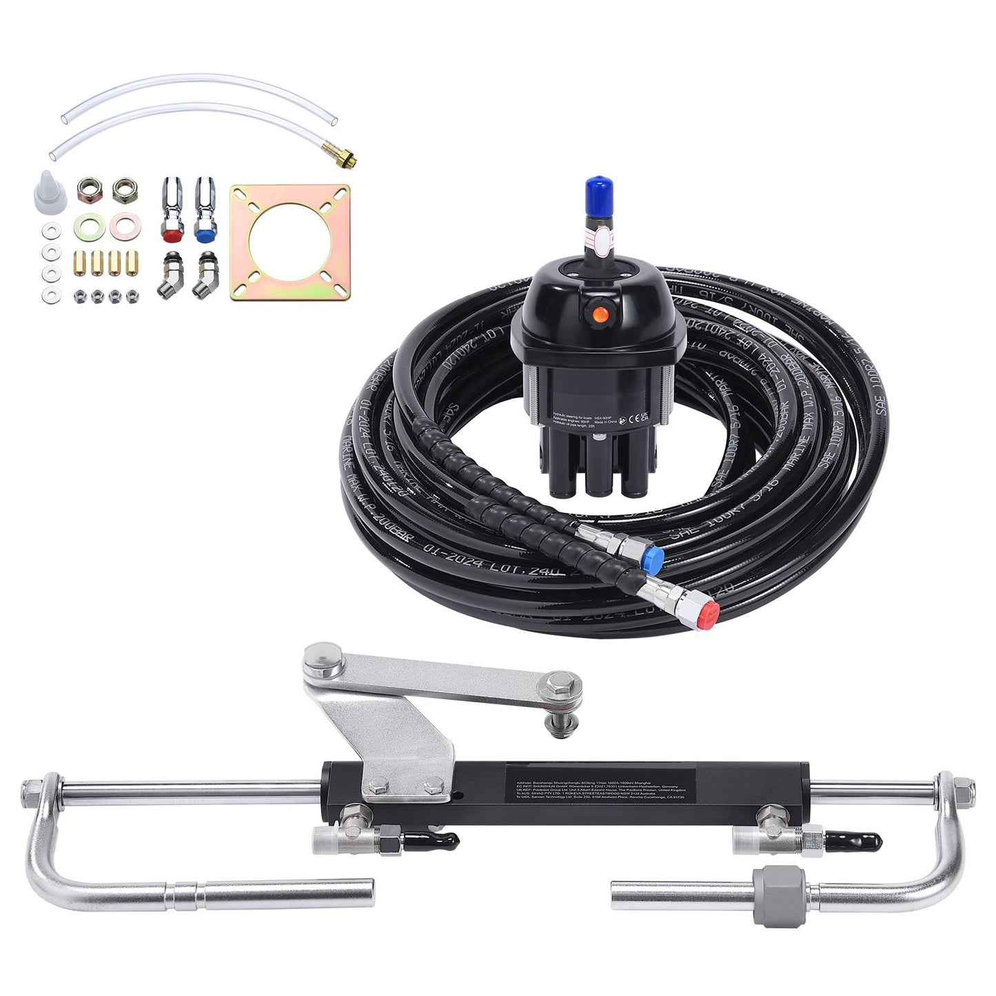 Hydraulic Steering Kit 90HP Hydraulic Outboard Steering Kit with Helm Pump Cylinder Marine Steering System Kit