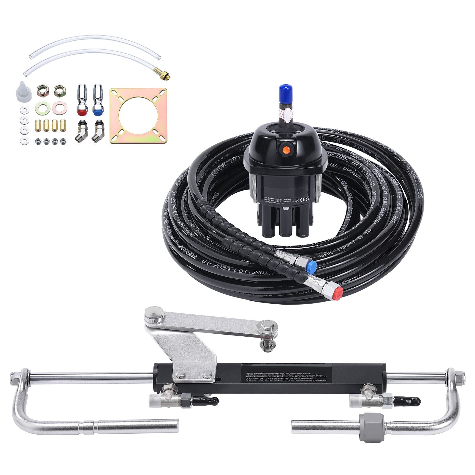 Hydraulic Steering Kit 90HP Hydraulic Outboard Steering Kit with Helm Pump Cylinder Marine Steering System Kit