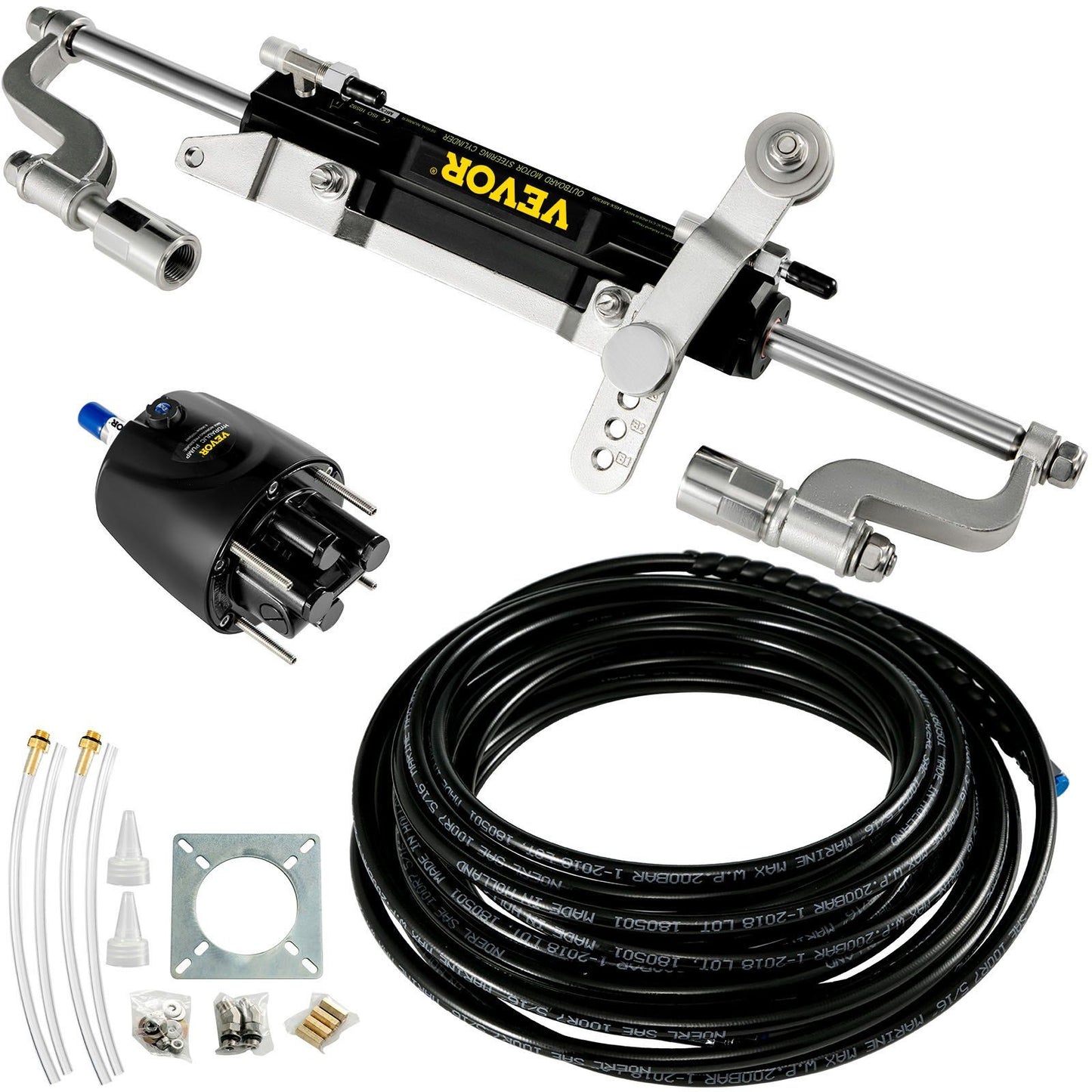 Hydraulic Steering Kit 300HP Hydraulic Steering Compact Cylinder Hydraulic Outboard Steering Kit with Helm Pump for Boat Marine Steering System