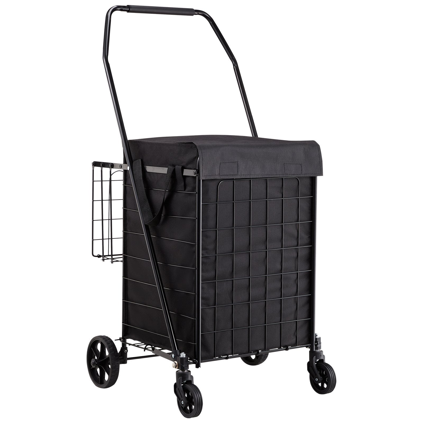 Shopping Cart, Folding Grocery Utility Cart with Dual Baskets, Waterproof Liner & Wheels, 45 KG Large Load Capacity, Heavy Duty Laundry Basket for Laundry, Shopping, Camping, Grocery, Luggage