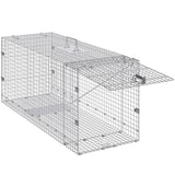 Live Animal Cage Trap, 50" x 20" x 26" Humane Cat Trap Galvanized Iron, Folding Animal Trap with Handle for Stray Dogs, Armadillos, Raccoons, Marmots, Foxes