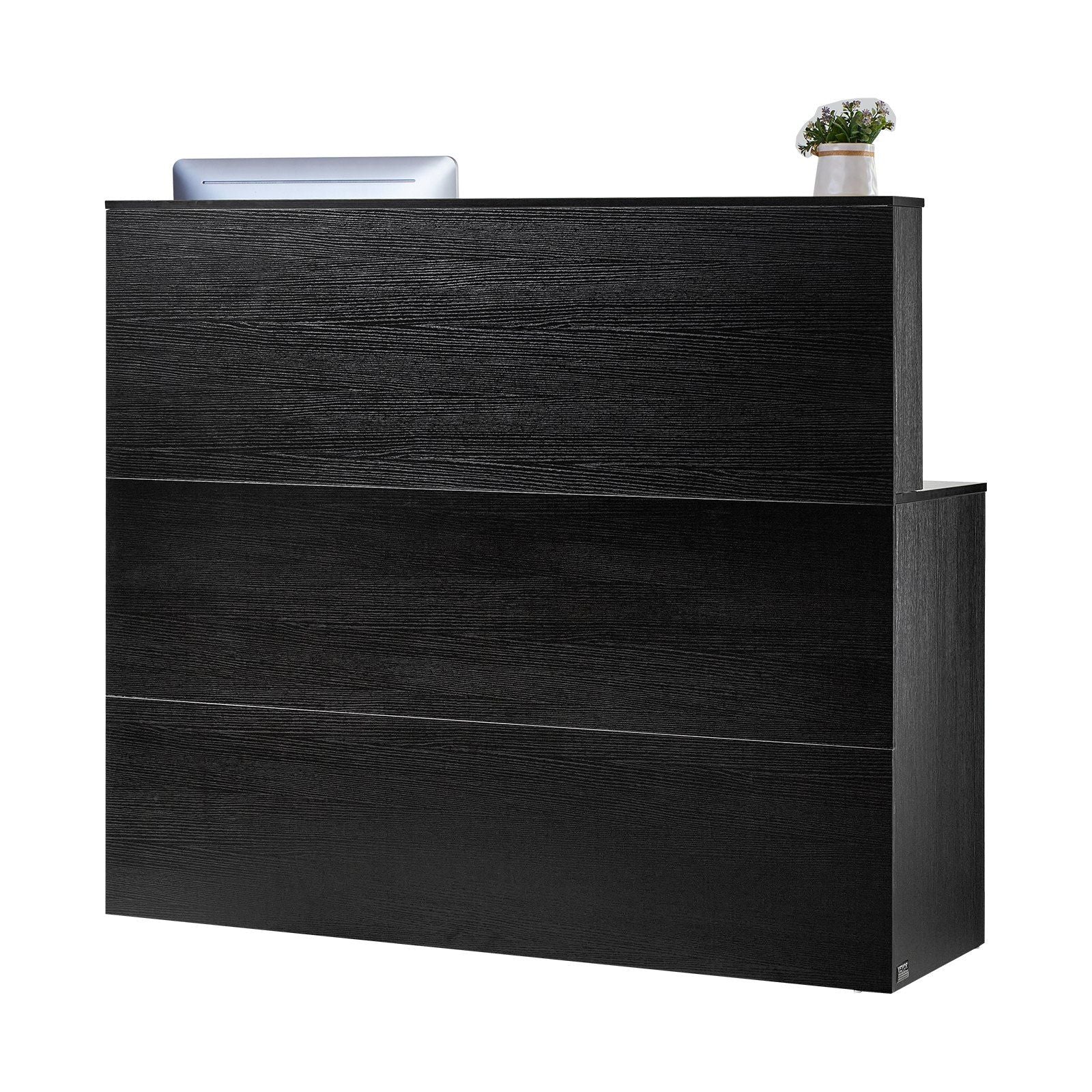 Reception Desk, 1400 x 800 x 1200 mm L-Shaped Front Counter Table, Office Reception Counter with Drawer Keyboard Tray and Storage Cabinet, for Checkout, Lobby, Beauty Salon & Office, Black