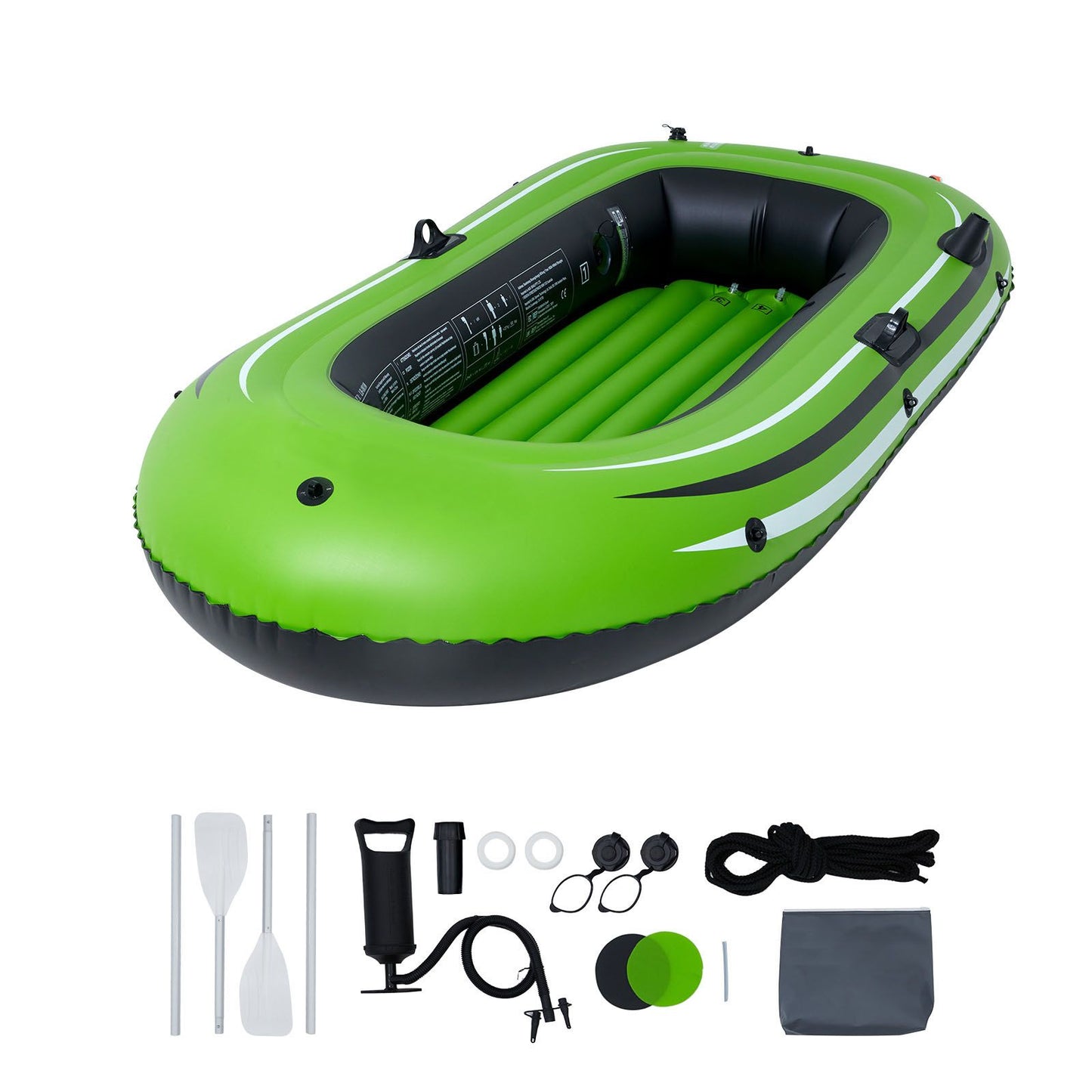 Inflatable Boat, 2-Person Inflatable Fishing Boat, Strong PVC Portable Boat Raft Kayak, Includes 1158 mm Aluminum Oars, High-Output Pump and Fishing Rod Holders, 227 kg Capacity for Adults, Kids
