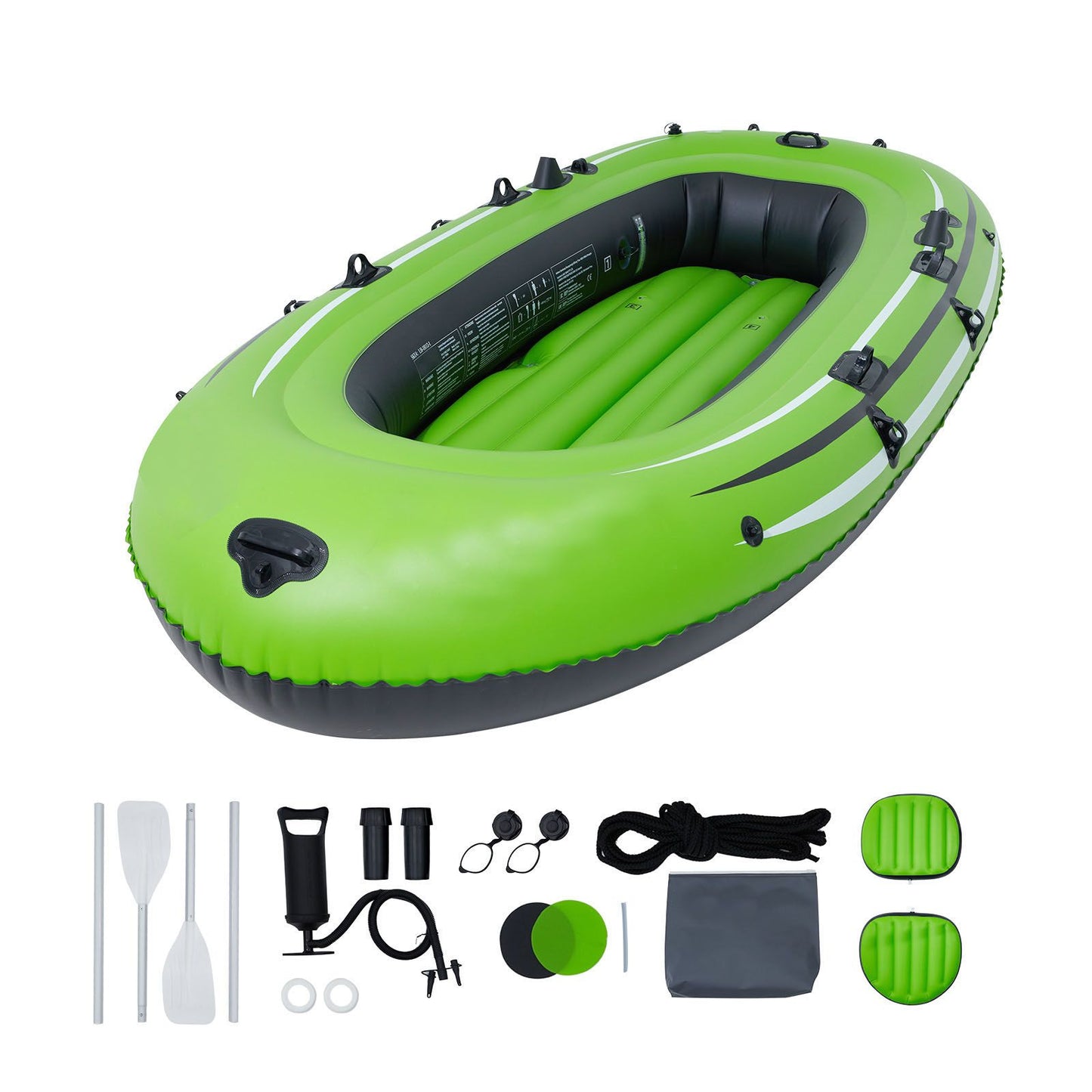 Inflatable Boat, 4-Person Inflatable Fishing Boat, Strong PVC Portable Boat Raft Kayak, 1158mm Aluminum Oars, High-Output Pump, Fishing Rod Holders, and 2 Seats, 1100 lb Capacity for Adults Kids