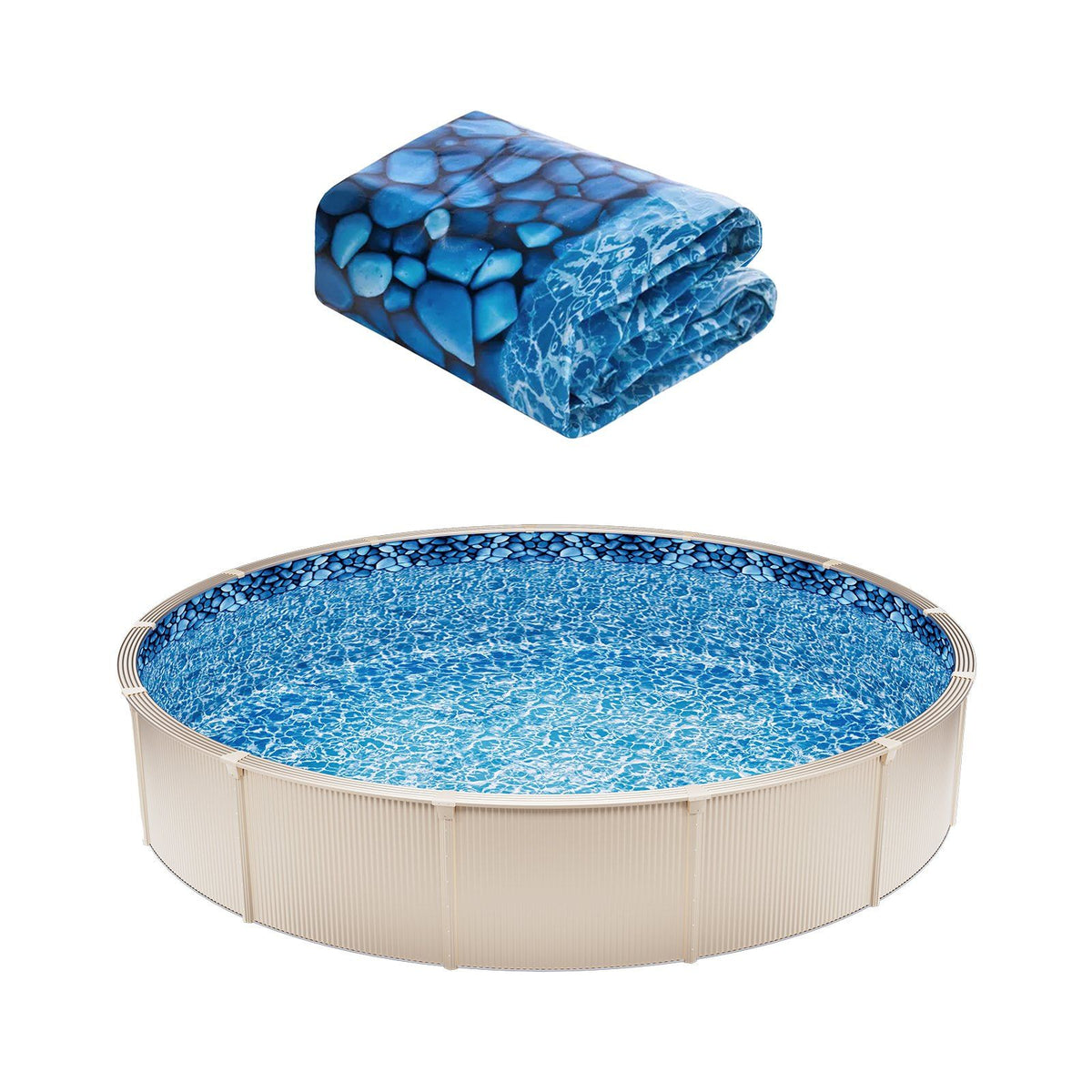 Pool Liner, 33ft Round Pool Liner, Uinbead Style, Durable Vinyl Pool Liner, Standard Gauge, 52in Wall Height, Pool Liner Replacement for Steel Sided Above-Ground Swimming Pools