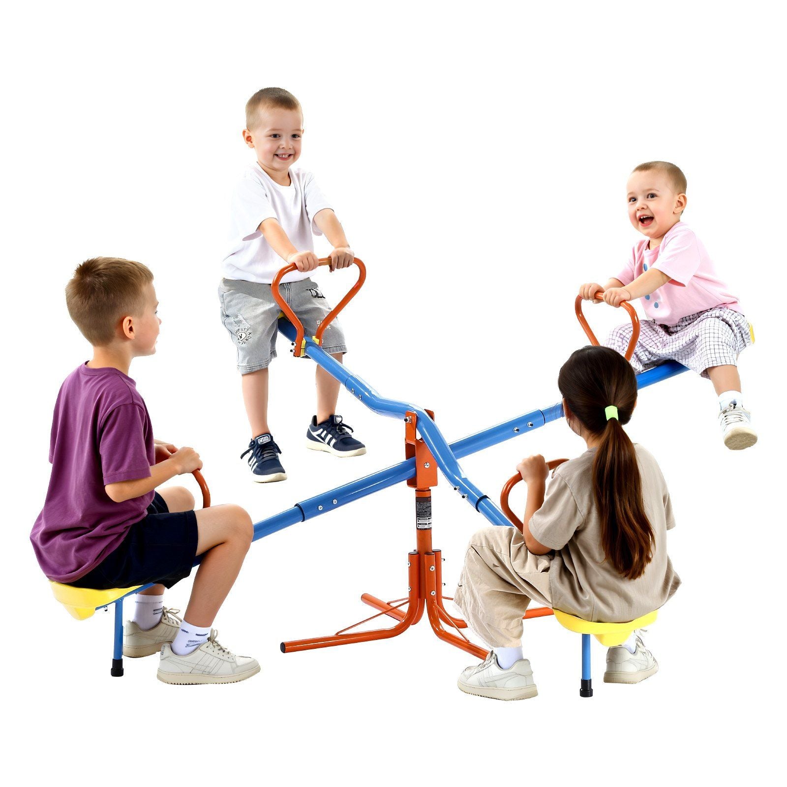 Kids Seesaw, 49.9 kg Load Capacity per Seat, Sit and Spin Teeter Totter with 4-prong Support Legs, Kids Outdoor Playground Equipment, Swiveling 360 Degrees Rotating for Children Aged 3+, 4 Seats