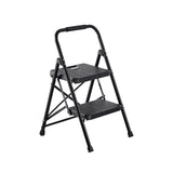 2 Step Ladder, Folding Step Stool with Wide Anti-Slip Pedal and Comfort Handgrip, Lightweight 272 kg Capacity Portable Steel Ladder, Multi-Use for Kitchen, Home, Household and Office, Black