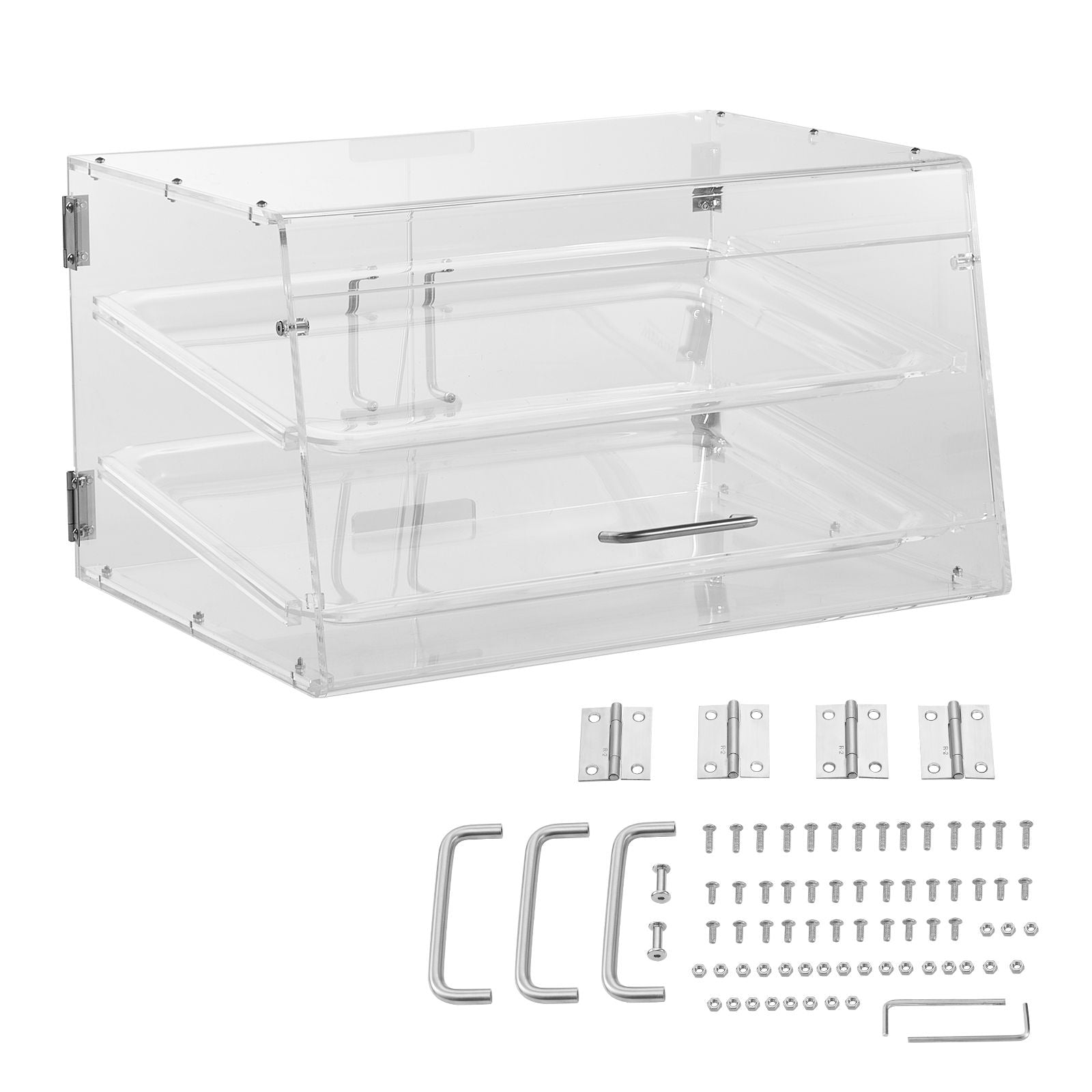 Pastry Display Case, 2-Tier Commercial Countertop Bakery Display Case, Acrylic Display Box with Rear Door Access & Removable Shelves, Keep Fresh for Donut Bagels Cake Cookie