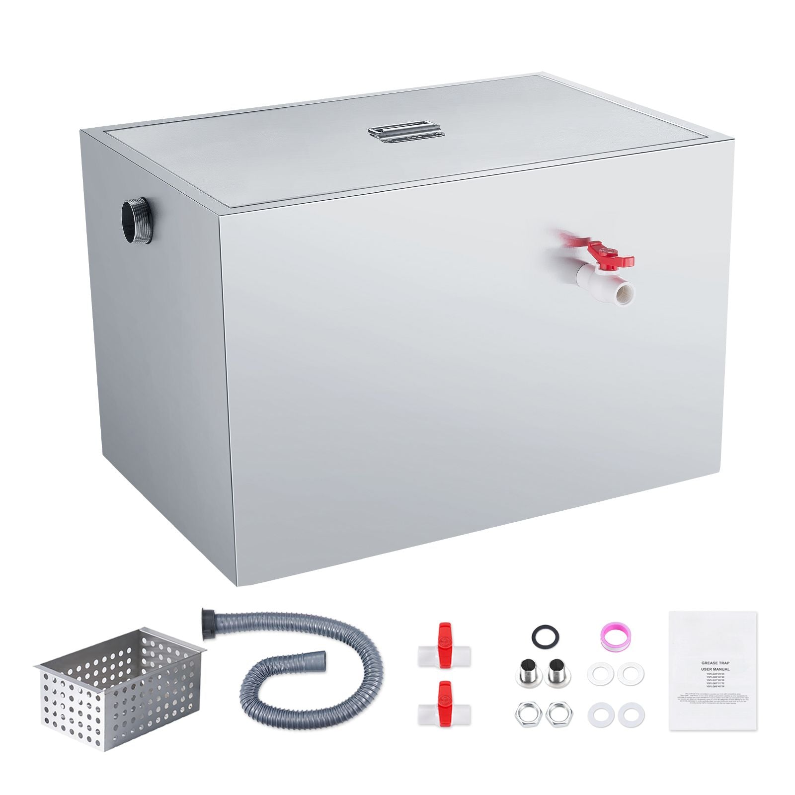Commercial Grease Trap, 40 LBS Grease Interceptor, Side Inlet Interceptor, Under Sink Stainless Steel Grease Trap, 10 GPM Waste Water Oil-water Separator, for Restaurant Canteen Home Kitchen