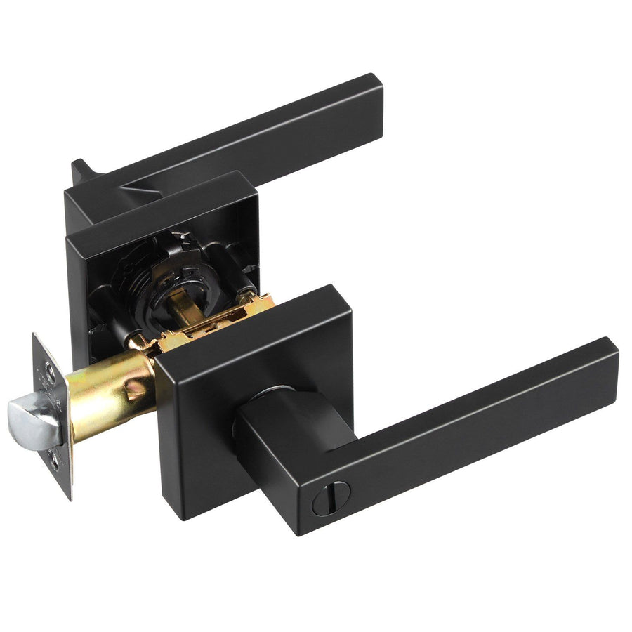 Privacy Door Handle, 1 Pack Matte Black Door Lever, Left or Right Handing Reversible Lever with Keyless Lock, 45° Rotation to Open, Universal Square Interior for Bedroom and Bathroom Doors