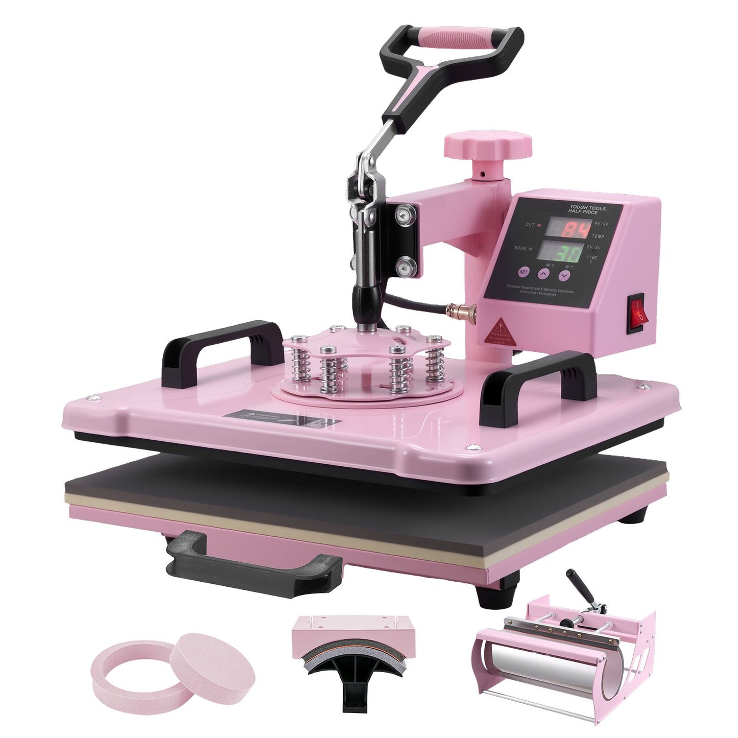 Heat Press Machine 12x15 in 5 in 1 with 30oz Tumbler Press T-Shirts Pink