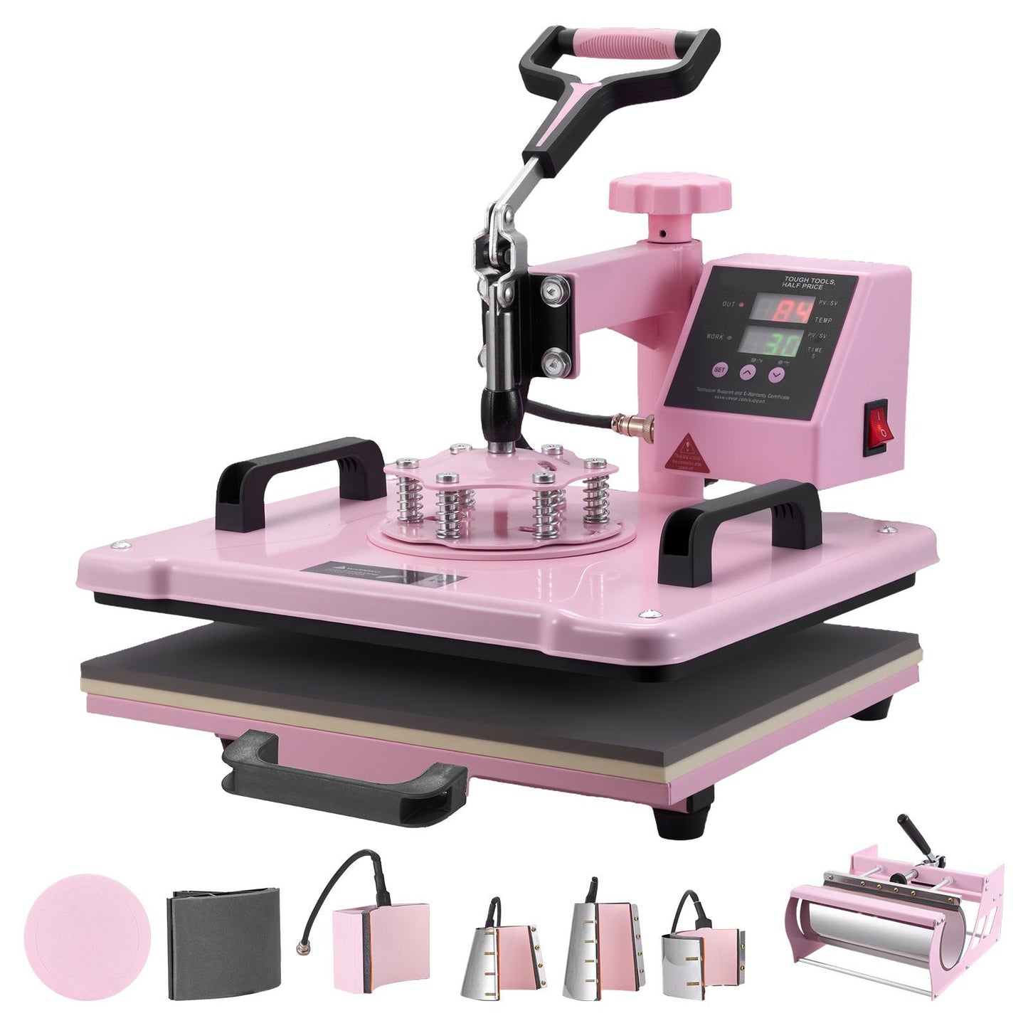 Heat Press Machine 12x15 in 8 in 1 with 30oz Tumbler Press T-Shirts Pink
