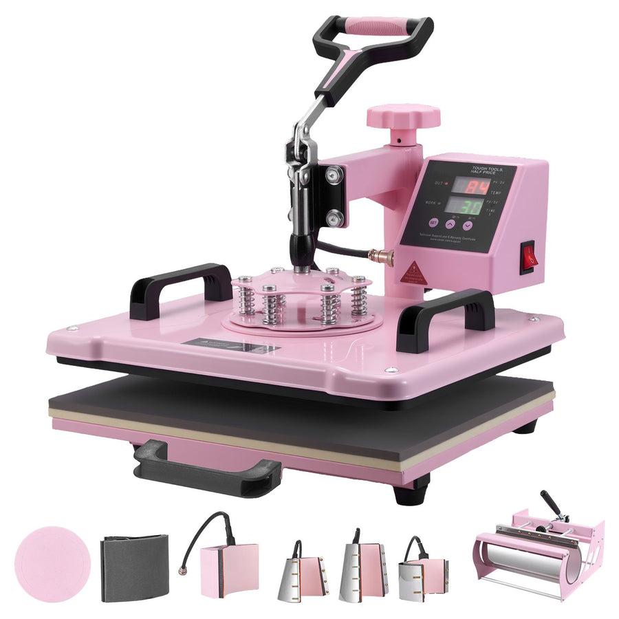Heat Press Machine 12x15 in 8 in 1 with 30oz Tumbler Press T-Shirts Pink