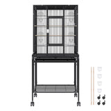 54 inch Standing Large Bird Cage, Carbon Steel Flight Bird Cage for Parakeets, Cockatiels, Parrots, Macaw with Rolling Stand and Tray