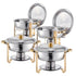 Chafing Dish Buffet Set, 5 Qt 4 Pack, Stainless Steel Chafer with 4 Full Size Pans, Round Catering Warmer Server with Lid Water Pan Folding Stand Clip, for Weddings Parties Banquets, Gold