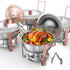 Chafing Dish Buffet Set, 5 Qt 4 Pack, Stainless Steel Chafer with 4 Full Size Pans, Round Catering Warmer Server with Lid Water Pan Folding Stand Clip, for Weddings Parties Banquets, Rose Gold