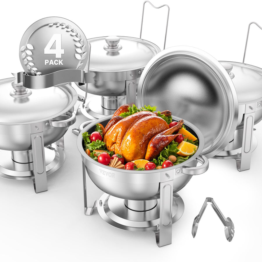 VEVOR 5 Qt 4 Pack Round Chafing Dish Buffet Set Full-Size Pan Stainless Steel