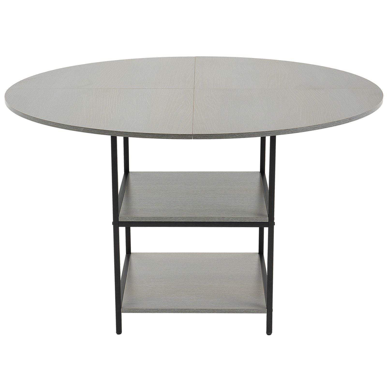 Round Dining Table, 47 inch Wood Table for 4-6 Person, Modern Circle Dinner Furniture, Leisure Tables with Storage Shelf and Metal Legs, for Home Kitchen Living Room, Grey (Only Table)